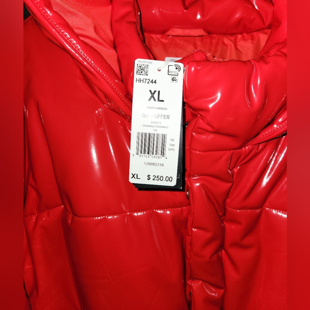 NWT Adidas x Ivy Park Faux Latex Cropped Puffer Jacket, Red, Unisex XL - Picture 6 of 8